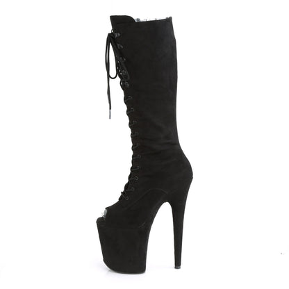 FLAMINGO-2051FS 8" Heel, 4" PF Peep Toe Lace-Up Knee Boot, Side Zip