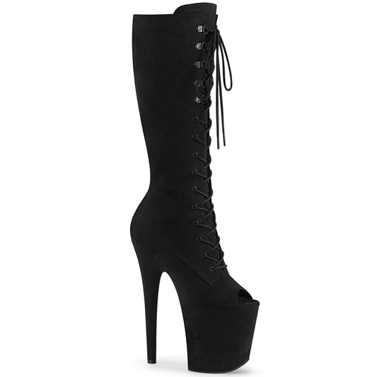 FLAMINGO-2051FS 8" Heel, 4" PF Peep Toe Lace-Up Knee Boot, Side Zip