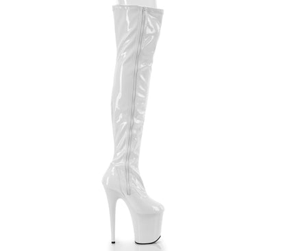 FLAMINGO-3000 8" Heel, 4" PF Stretch Thigh Boot, Side Zip