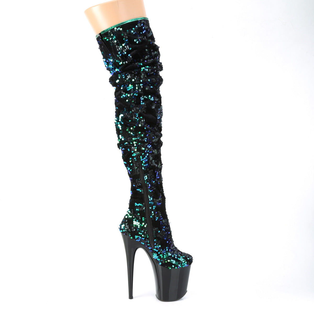 FLAMINGO-3004 *8" Heel, 4" PF Slouch Thigh Boot, Side Zip