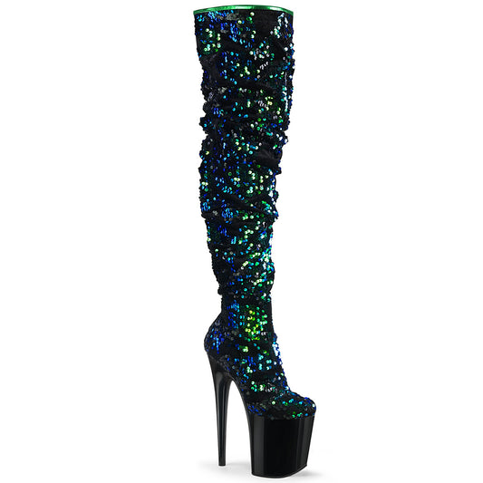 FLAMINGO-3004 *8" Heel, 4" PF Slouch Thigh Boot, Side Zip