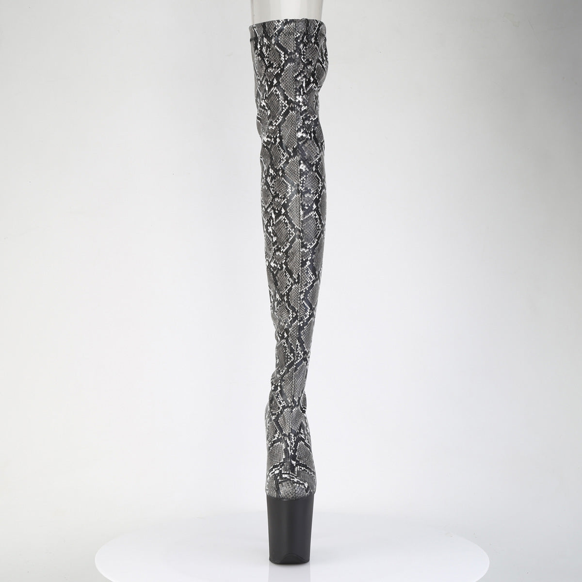 FLAMINGO-3008SP-BT *8" Heel, 4" PF Stretch Snake Print Pull-On Thigh Boot