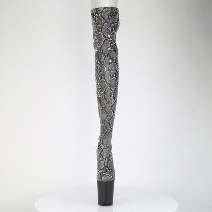 FLAMINGO-3008SP-BT *8" Heel, 4" PF Stretch Snake Print Pull-On Thigh Boot