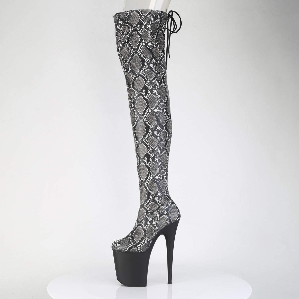 FLAMINGO-3008SP-BT *8" Heel, 4" PF Stretch Snake Print Pull-On Thigh Boot