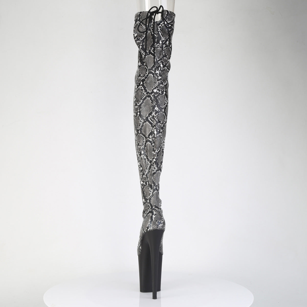 FLAMINGO-3008SP-BT *8" Heel, 4" PF Stretch Snake Print Pull-On Thigh Boot