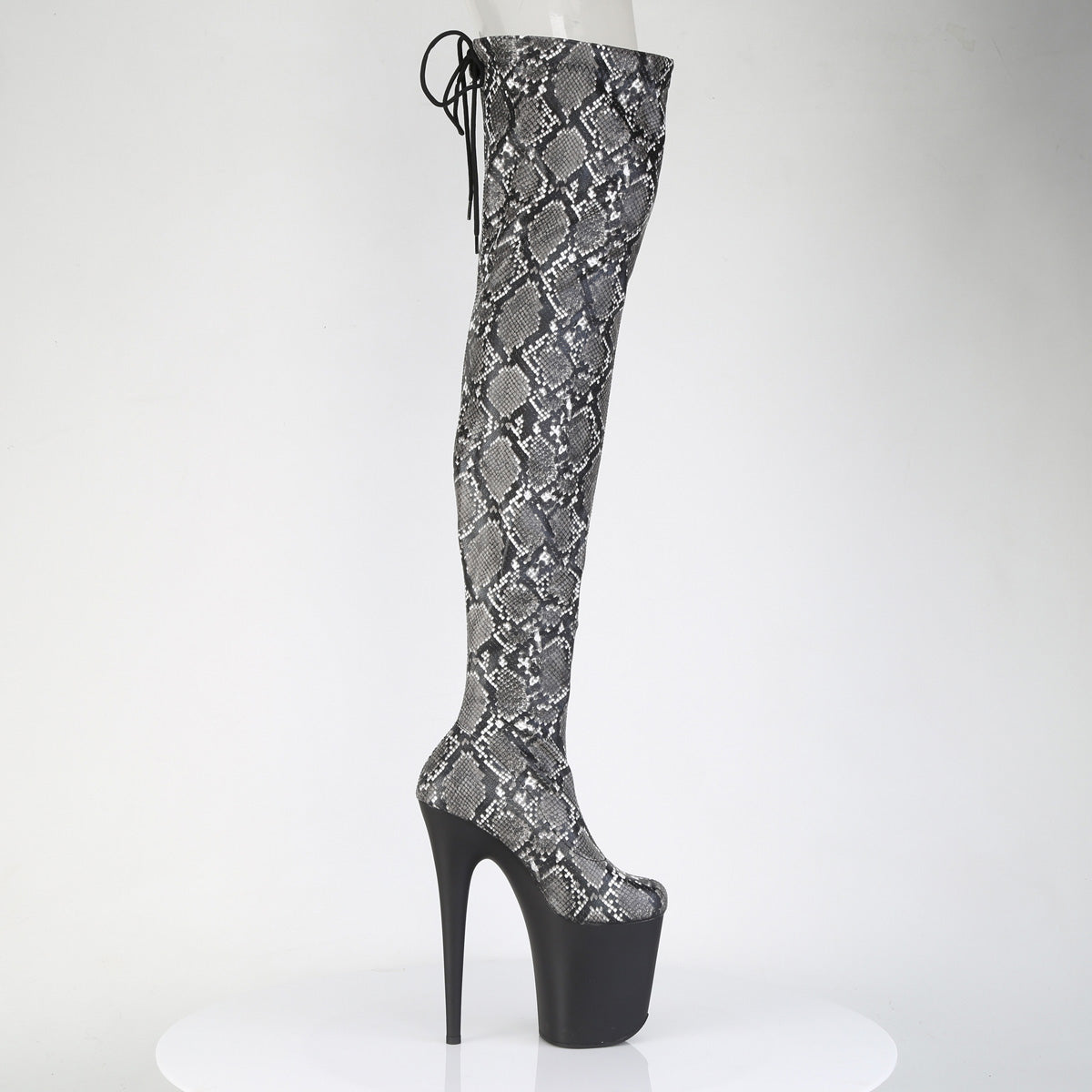 FLAMINGO-3008SP-BT *8" Heel, 4" PF Stretch Snake Print Pull-On Thigh Boot