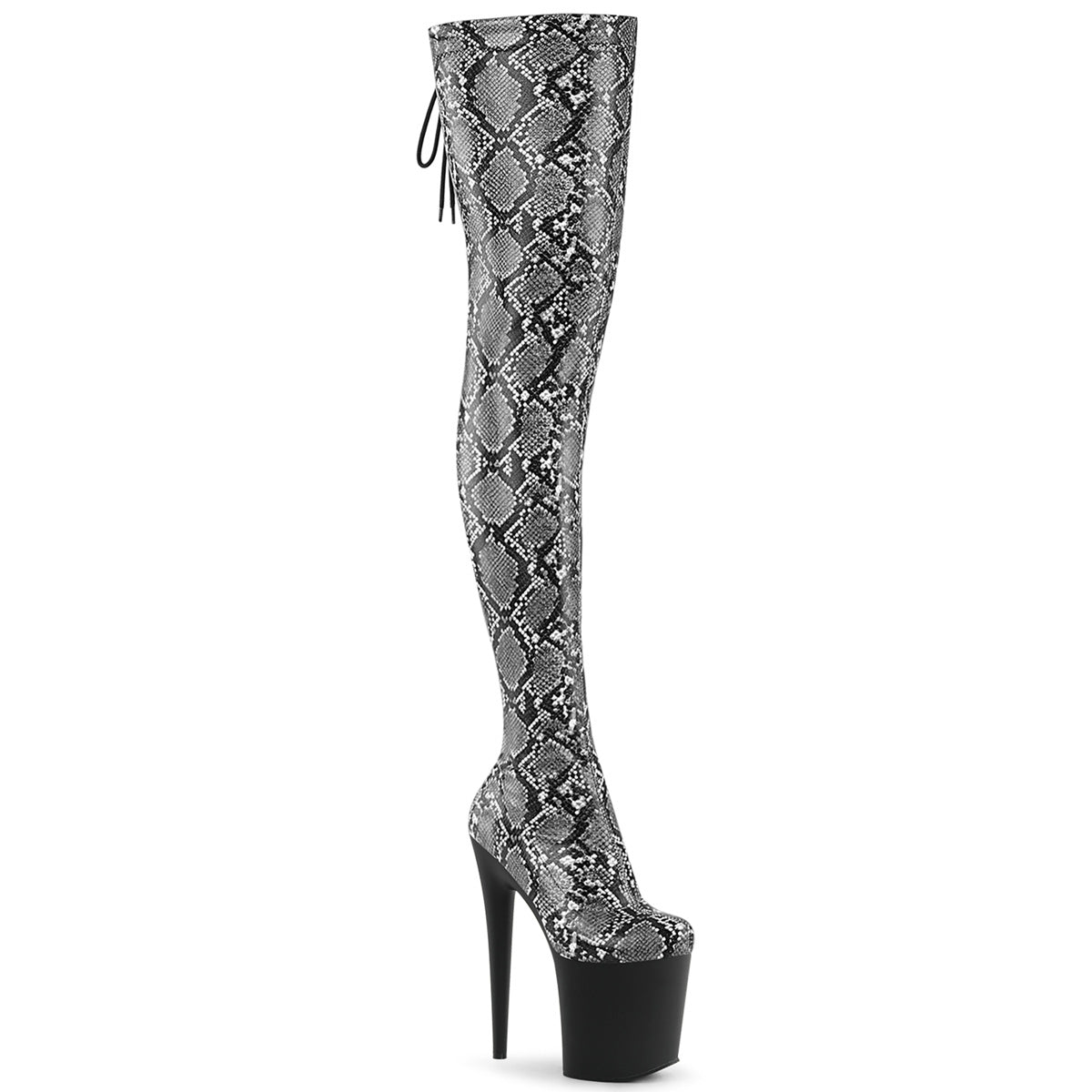 FLAMINGO-3008SP-BT *8" Heel, 4" PF Stretch Snake Print Pull-On Thigh Boot