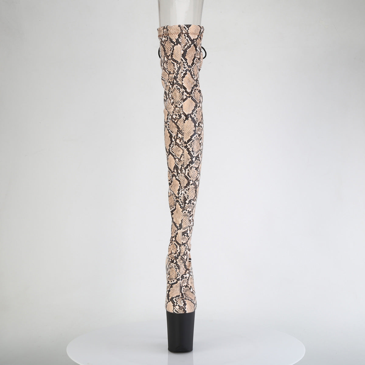 FLAMINGO-3008SP-BT *8" Heel, 4" PF Stretch Snake Print Pull-On Thigh Boot