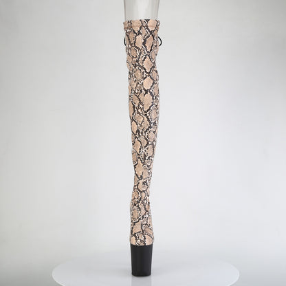 FLAMINGO-3008SP-BT *8" Heel, 4" PF Stretch Snake Print Pull-On Thigh Boot
