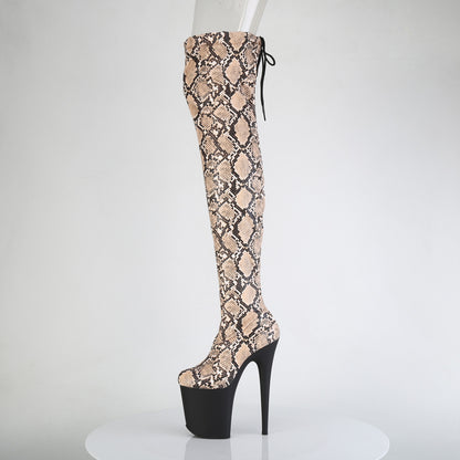 FLAMINGO-3008SP-BT *8" Heel, 4" PF Stretch Snake Print Pull-On Thigh Boot
