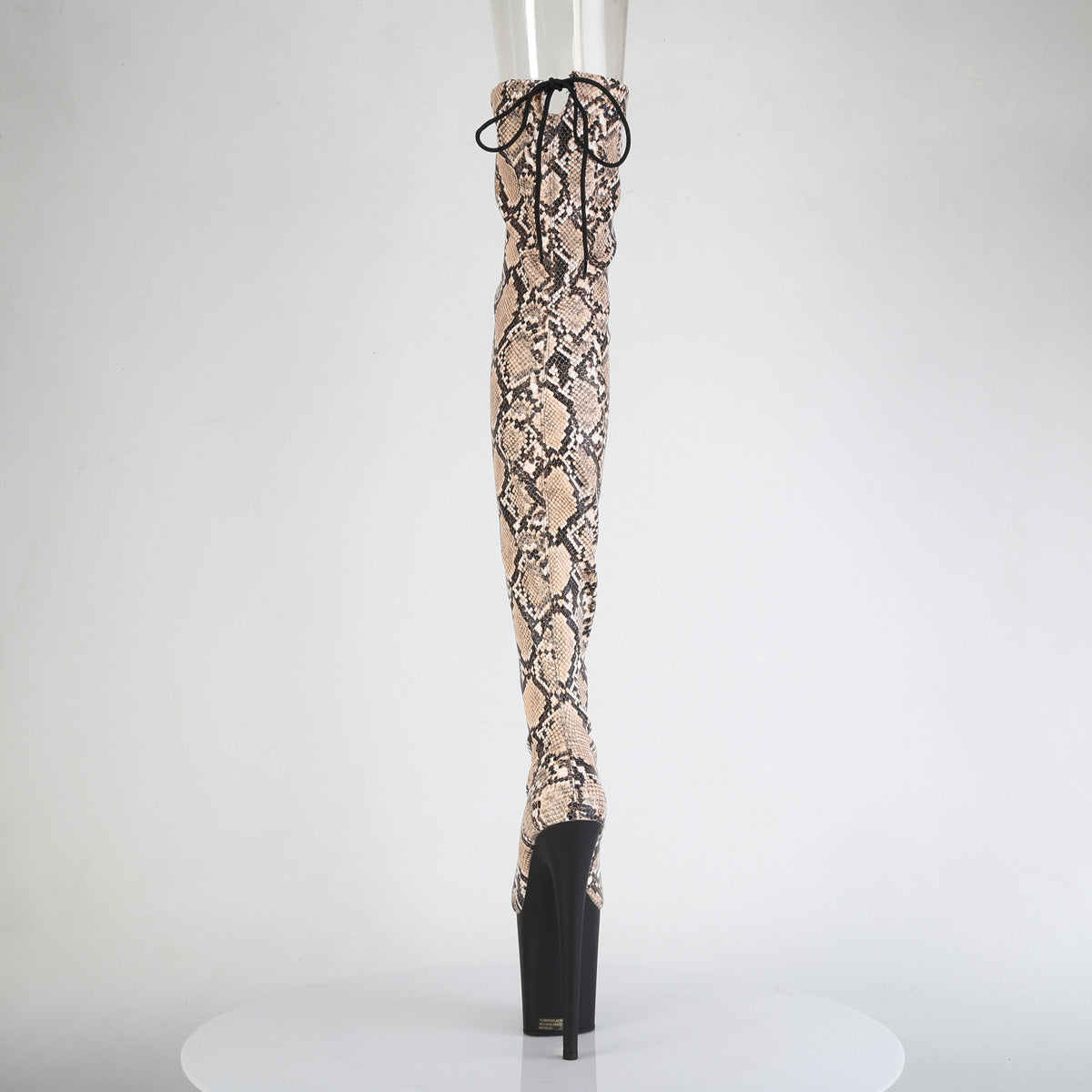 FLAMINGO-3008SP-BT *8" Heel, 4" PF Stretch Snake Print Pull-On Thigh Boot