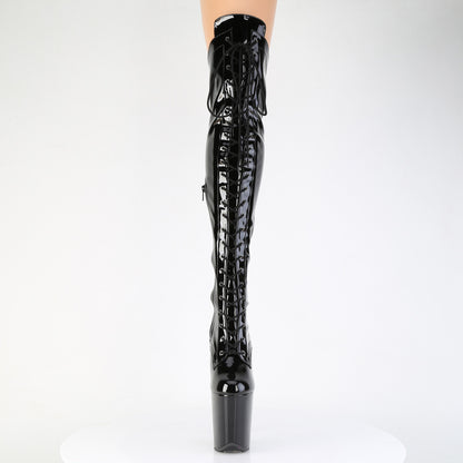 FLAMINGO-3014 8" Heel, 4" PF Lace-Up Front OTK Boot, 2/3 Side Zip