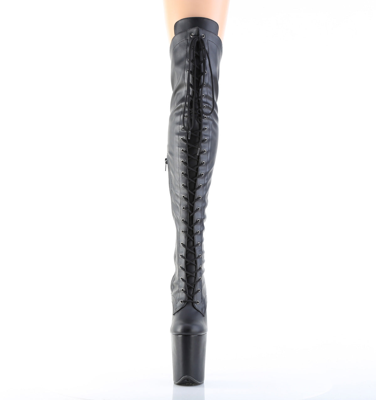 FLAMINGO-3014 8" Heel, 4" PF Lace-Up Front OTK Boot, 2/3 Side Zip