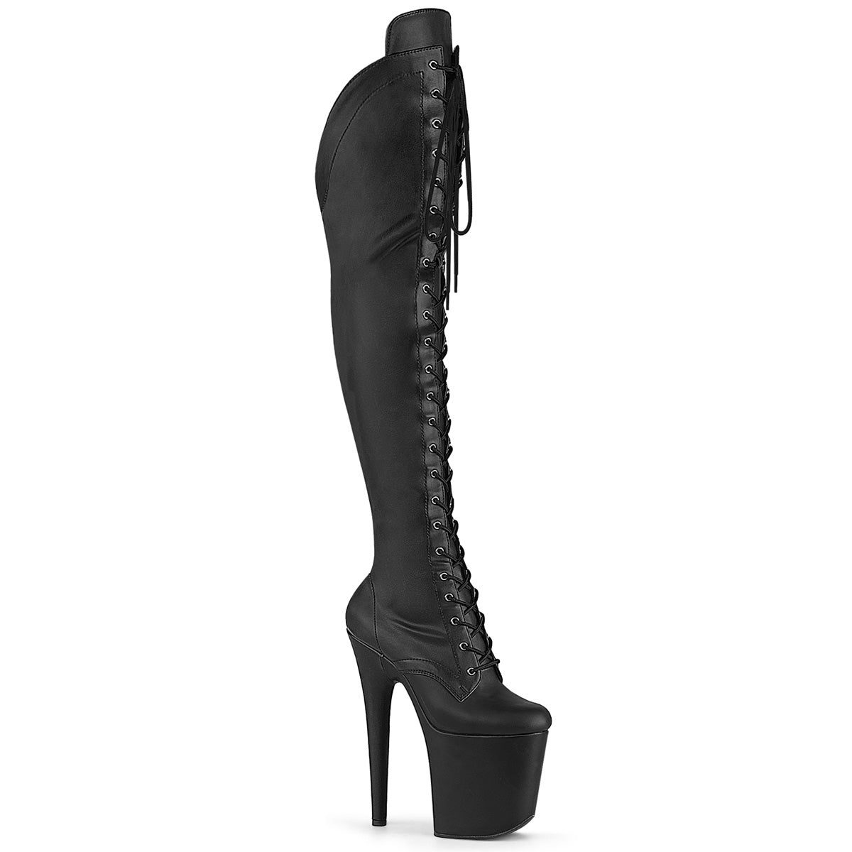 FLAMINGO-3014 8" Heel, 4" PF Lace-Up Front OTK Boot, 2/3 Side Zip