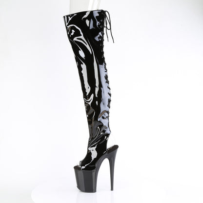 FLAMINGO-3017 8" Heel, 4" PF Open Toe/Heel Stretch Thigh Boot, Side Zip