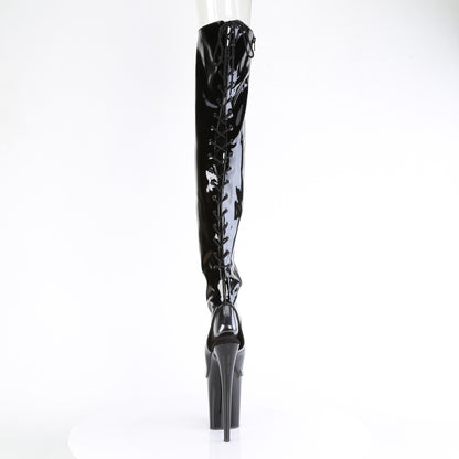 FLAMINGO-3017 8" Heel, 4" PF Open Toe/Heel Stretch Thigh Boot, Side Zip