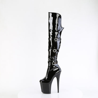 FLAMINGO-3018 **8" Heel, 4" PF Triple Buckle Strap OTK Boot, Side
