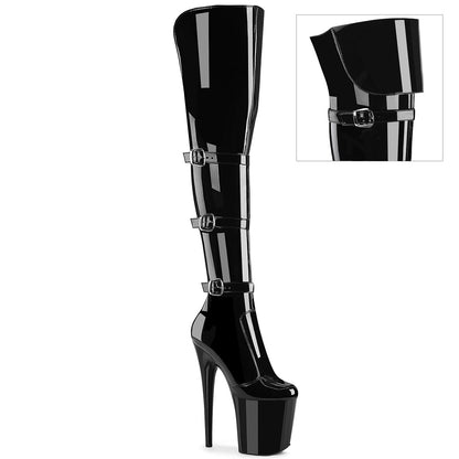 FLAMINGO-3018 **8" Heel, 4" PF Triple Buckle Strap OTK Boot, Side