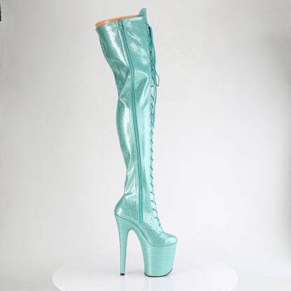 FLAMINGO-3020GP *8" Heel, 4" PF Lace-Up Stretch Thigh Boot, Side Zip