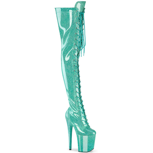 FLAMINGO-3020GP *8" Heel, 4" PF Lace-Up Stretch Thigh Boot, Side Zip
