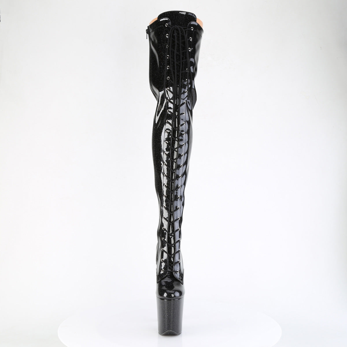 FLAMINGO-3020GP *8" Heel, 4" PF Lace-Up Stretch Thigh Boot, Side Zip