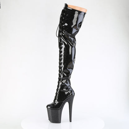 FLAMINGO-3020GP *8" Heel, 4" PF Lace-Up Stretch Thigh Boot, Side Zip