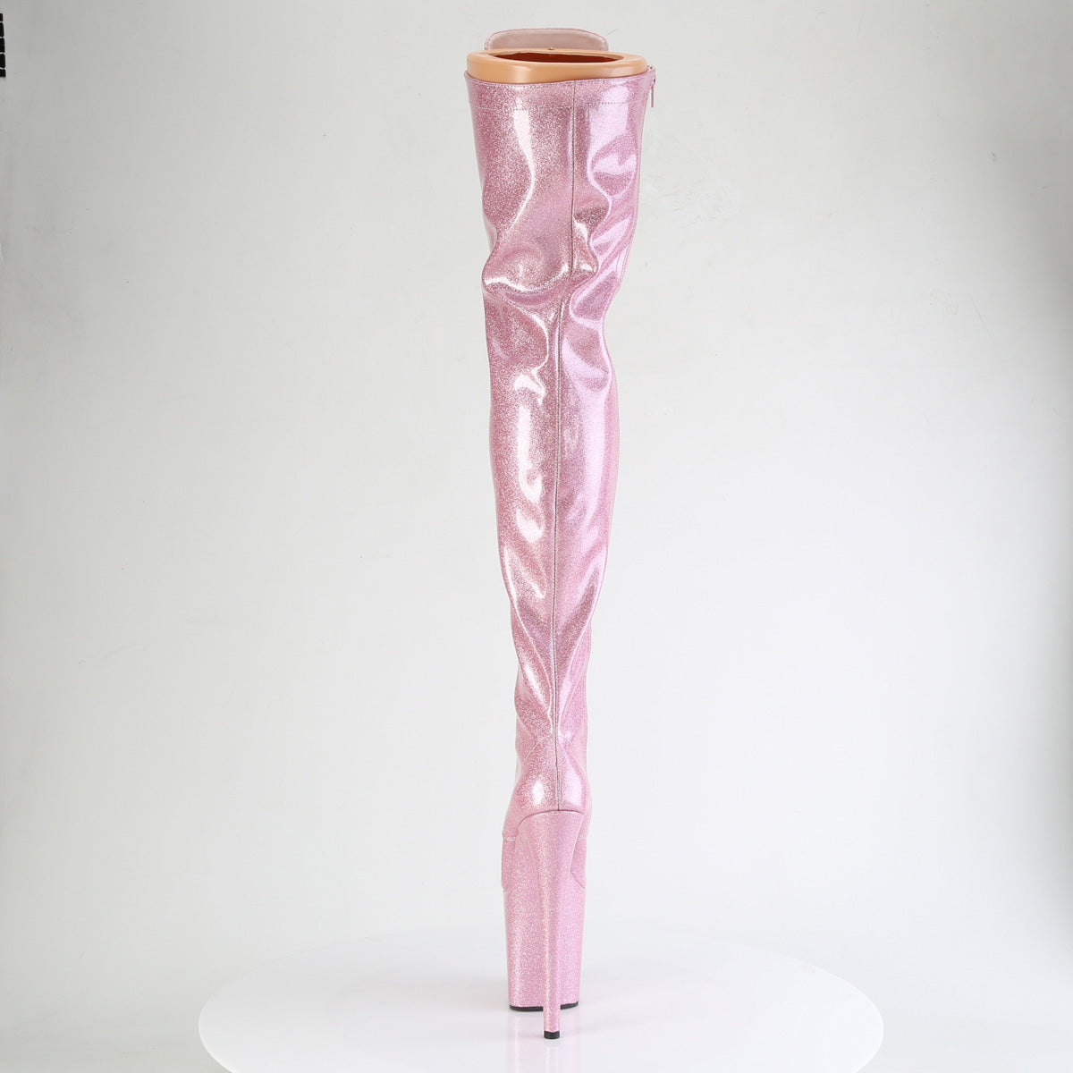 FLAMINGO-3020GP 8" Heel, 4" PF Lace-Up Stretch Thigh Boot, Side Zip
