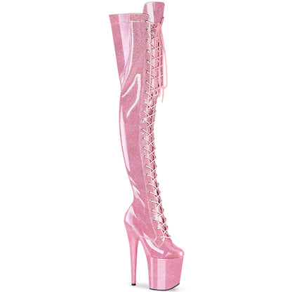 FLAMINGO-3020GP 8" Heel, 4" PF Lace-Up Stretch Thigh Boot, Side Zip