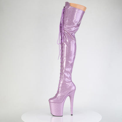FLAMINGO-3020GP 8" Heel, 4" PF Lace-Up Stretch Thigh Boot, Side Zip