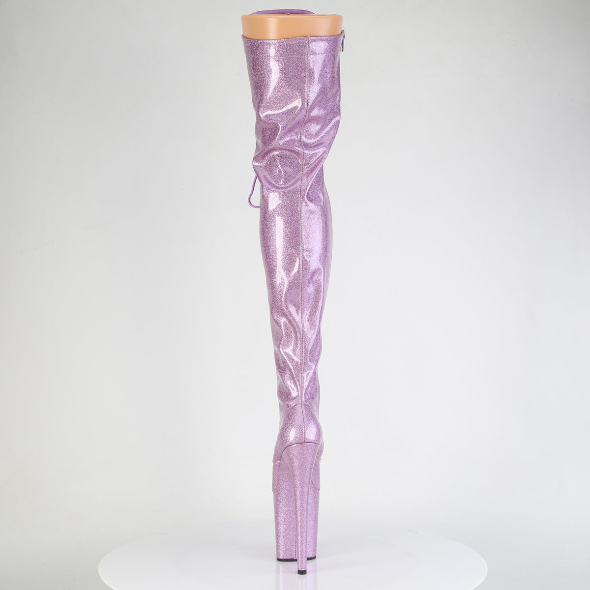FLAMINGO-3020GP 8" Heel, 4" PF Lace-Up Stretch Thigh Boot, Side Zip