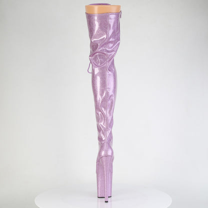 FLAMINGO-3020GP 8" Heel, 4" PF Lace-Up Stretch Thigh Boot, Side Zip