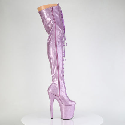 FLAMINGO-3020GP *8" Heel, 4" PF Lace-Up Stretch Thigh Boot, Side Zip