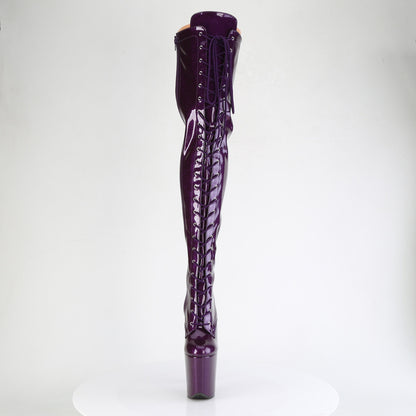 FLAMINGO-3020GP *8" Heel, 4" PF Lace-Up Stretch Thigh Boot, Side Zip