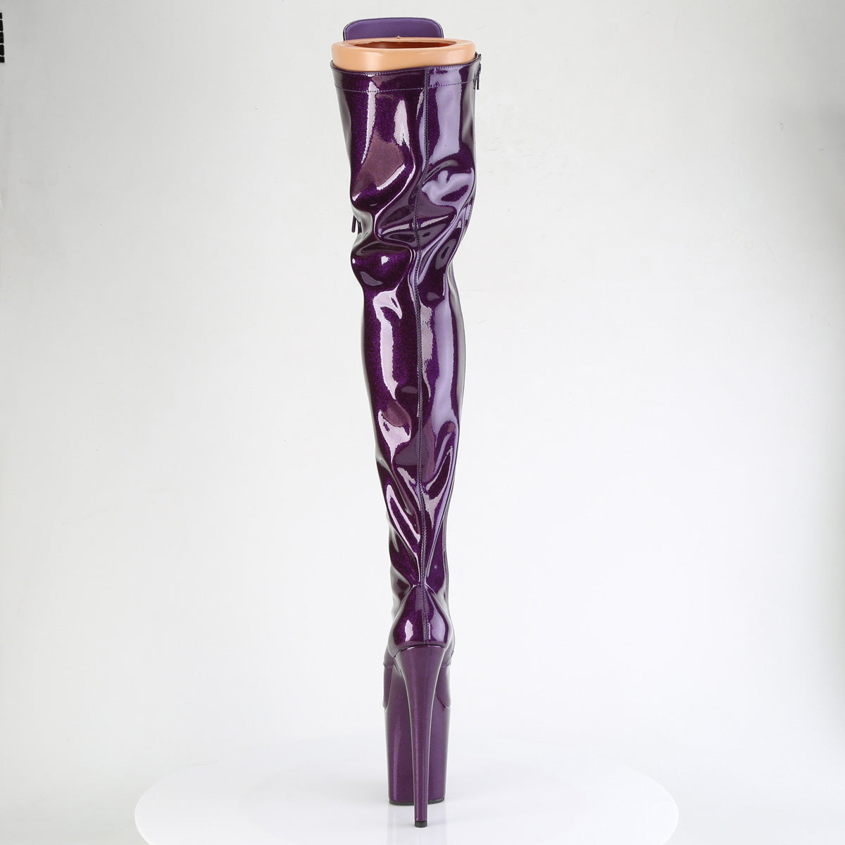 FLAMINGO-3020GP *8" Heel, 4" PF Lace-Up Stretch Thigh Boot, Side Zip