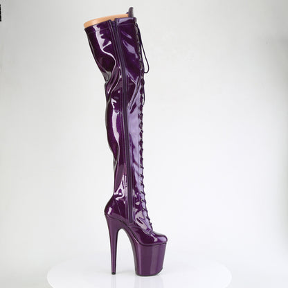 FLAMINGO-3020GP *8" Heel, 4" PF Lace-Up Stretch Thigh Boot, Side Zip