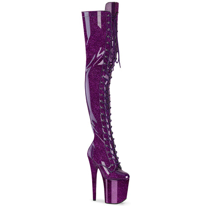 FLAMINGO-3020GP *8" Heel, 4" PF Lace-Up Stretch Thigh Boot, Side Zip