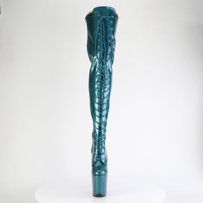 FLAMINGO-3020GP *8" Heel, 4" PF Lace-Up Thigh Boot, Side Zip