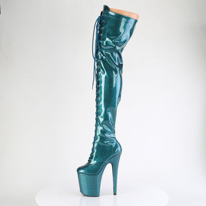 FLAMINGO-3020GP *8" Heel, 4" PF Lace-Up Thigh Boot, Side Zip
