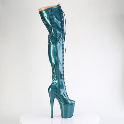 FLAMINGO-3020GP *8" Heel, 4" PF Lace-Up Thigh Boot, Side Zip