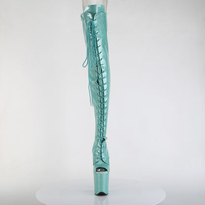 FLAMINGO-3021GP *8" Heel, 4" PF Peep Toe Lace-Up Thigh Boot, Side Zip