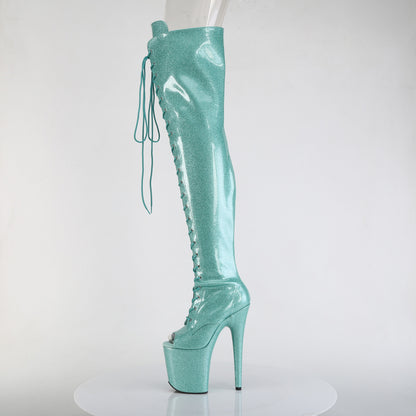 FLAMINGO-3021GP *8" Heel, 4" PF Peep Toe Lace-Up Thigh Boot, Side Zip