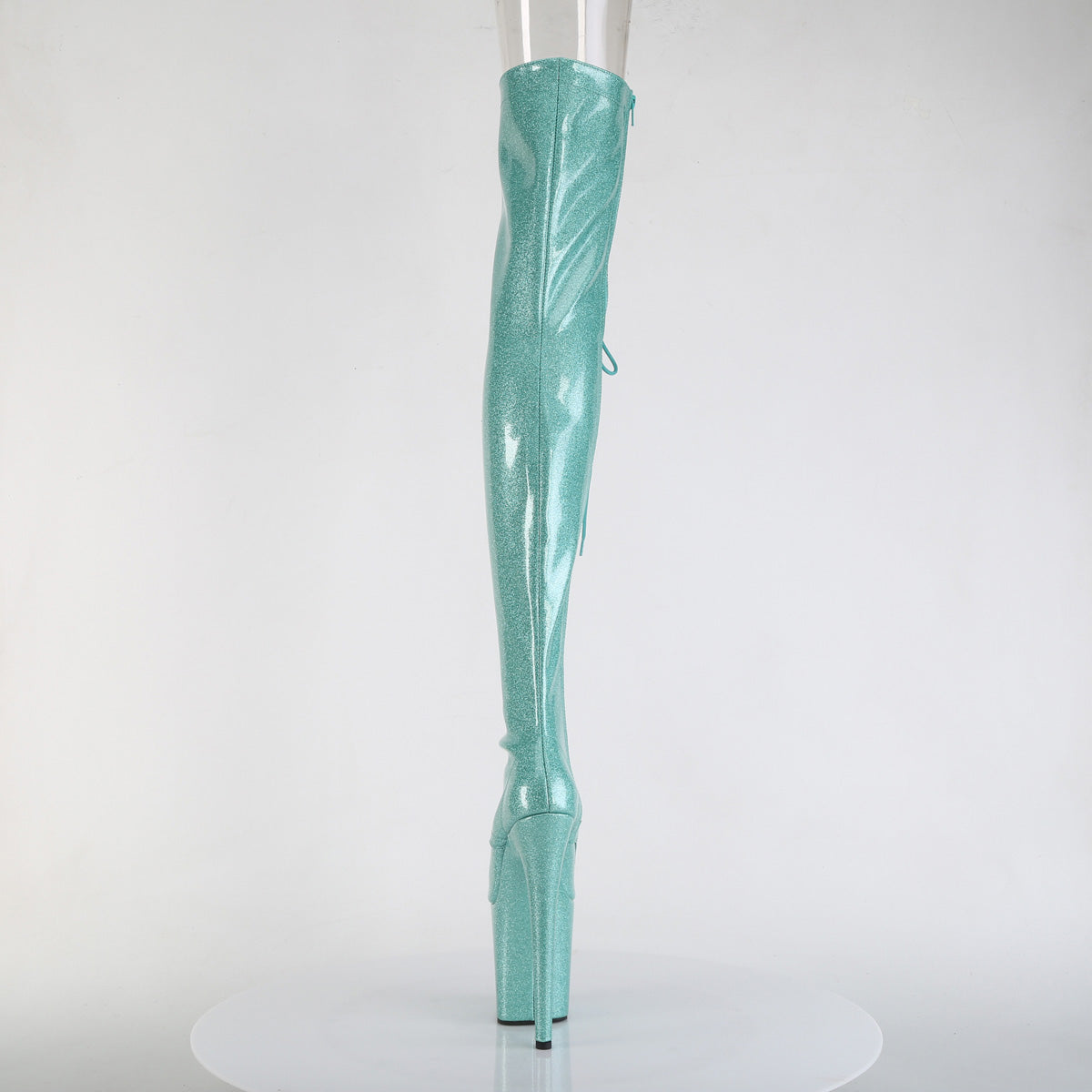 FLAMINGO-3021GP *8" Heel, 4" PF Peep Toe Lace-Up Thigh Boot, Side Zip