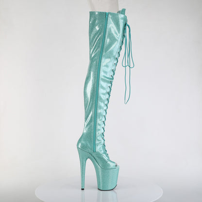 FLAMINGO-3021GP *8" Heel, 4" PF Peep Toe Lace-Up Thigh Boot, Side Zip