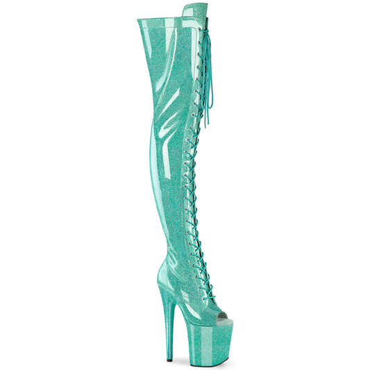 FLAMINGO-3021GP *8" Heel, 4" PF Peep Toe Lace-Up Thigh Boot, Side Zip