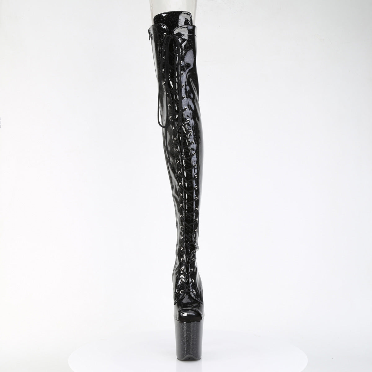 FLAMINGO-3021GP *8" Heel, 4" PF Peep Toe Lace-Up Thigh Boot, Side Zip