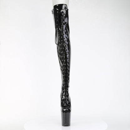 FLAMINGO-3021GP *8" Heel, 4" PF Peep Toe Lace-Up Thigh Boot, Side Zip