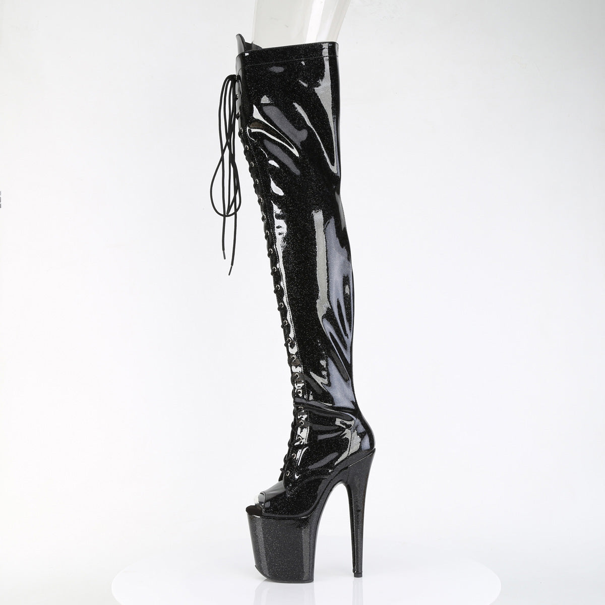 FLAMINGO-3021GP *8" Heel, 4" PF Peep Toe Lace-Up Thigh Boot, Side Zip