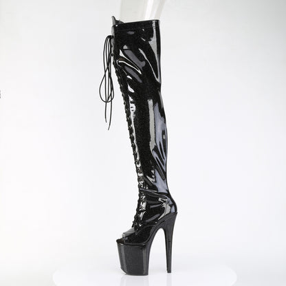 FLAMINGO-3021GP *8" Heel, 4" PF Peep Toe Lace-Up Thigh Boot, Side Zip