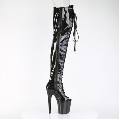FLAMINGO-3021GP 8" Heel, 4" PF Peep Toe Lace-Up Thigh Boot, Side Zip