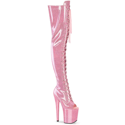 FLAMINGO-3021GP 8" Heel, 4" PF Peep Toe Lace-Up Thigh Boot, Side Zip